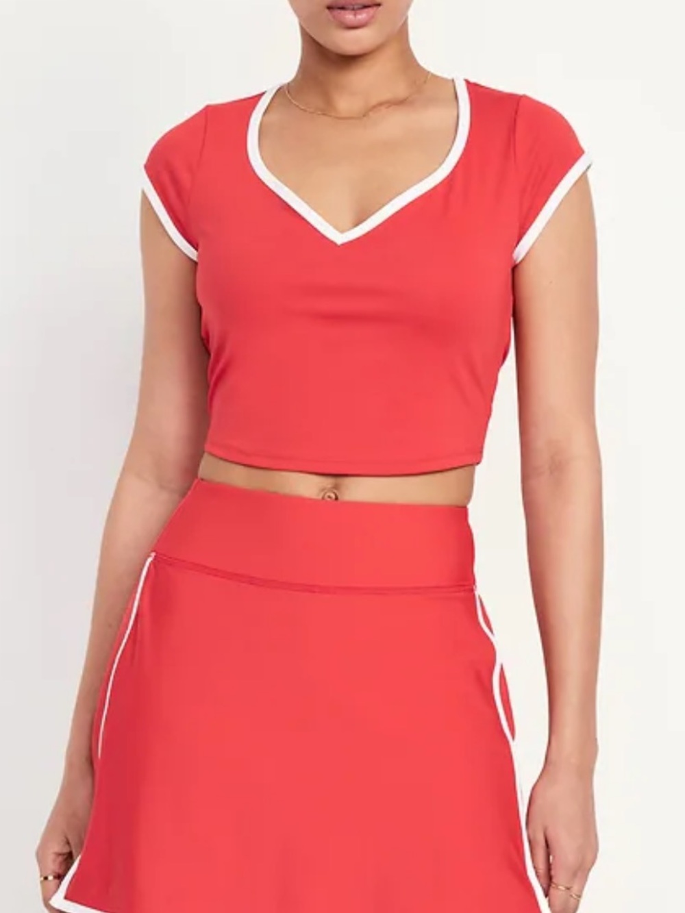Old Navy Cherry Tomato V-Neck Crop Top with White Trim Size S